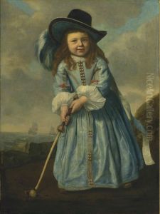 Portrait Of A Boy Playing Golf By The Shore by Bartholomeus Van Der Helst