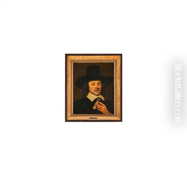 Portrait Of A Gentleman With White Collar And Black Hat - view 1
