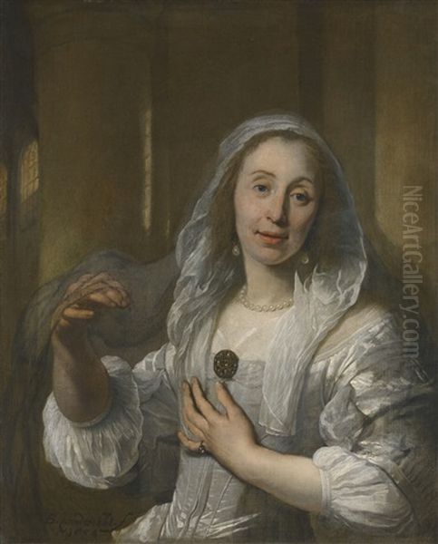 Portrait Of A Lady, Half-length, Wearing A White Dress - view 1