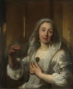 Portrait Einer Dame In Hellgrauem Kleid Mit Schleier