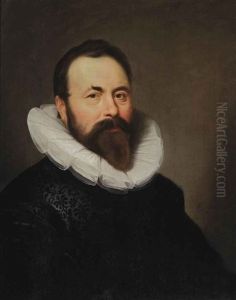 Portrait Of A Gentleman In An Embroidered Black Costume With A White Collar