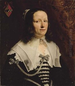 Portrait Of A Lady In A Black Dress With Strings Of Pearls by Bartholomeus Van Der Helst