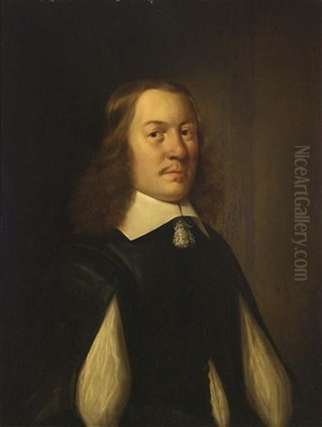 A Portrait Of A Gentleman Wearing A Black Coat And White Chemise - view 1
