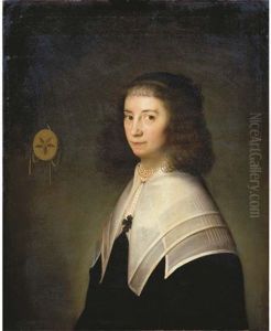 Portrait Of A Lady In A Black Dress With A White Collar And Pearl Necklace