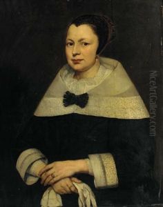 Portrait Of A Lady In Black Costume, Gloves In Her Hand by Bartholomeus Van Der Helst