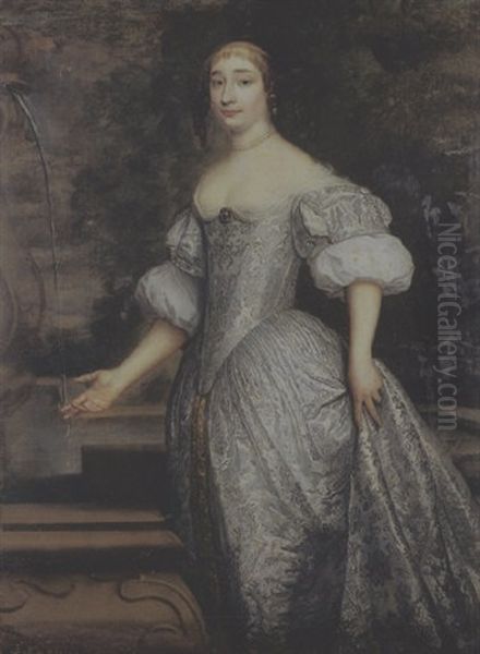 Portrait De Dame En Robe Blanche Devant Un Parc - view 1