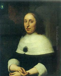 Portrait Of A Lady In A Black Dress On A Terrace, A Cameo On A Column Above