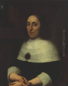 Portrait Of A Lady, Seated Half-length, In A Black Dress On A Terrace, A Cameo On A Column Above