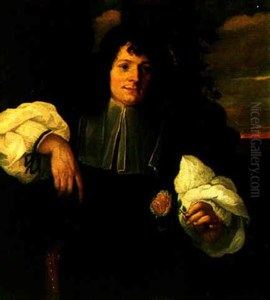 Portrait Of A Gentleman In A Landscape Holding A Pink Rose - view 1