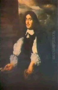 Portrait Of Jean Van Male, Standing Three-quarter Length,   Wearing A Black Costume With A White Collar And Cuffs