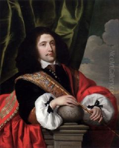 Portrait Of A Civic Guard In A Black Coat With A Red Cloak, A Riding Whip In His Left Hand, Leaning On A Ledge
