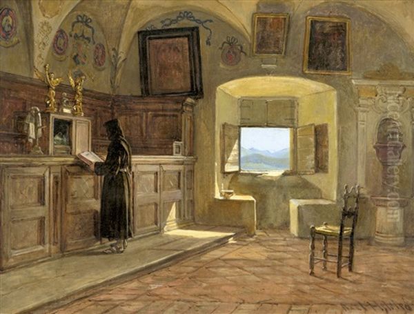 Interieur Eines Klosterzimmers Mit Lesendem Monch - view 1