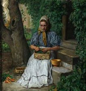 A Young Girl Podding Peas