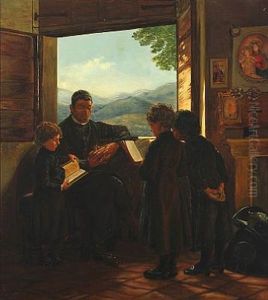 Interior From Italy With A Priest And Reading Children