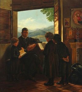 Interior With A Priest And Reading Children