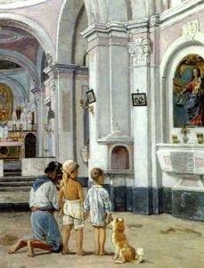 Far Og To Sonner Ved En Statue Af Jomfru Maria I Sa. Maria Del Bastimento-kirken