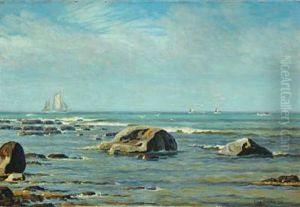 Seascape With Sailing Boats At The Horizon by Viggo Lauritz Helsted