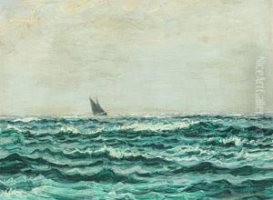 Marine With Sailing Ship At Sea by Viggo Lauritz Helsted