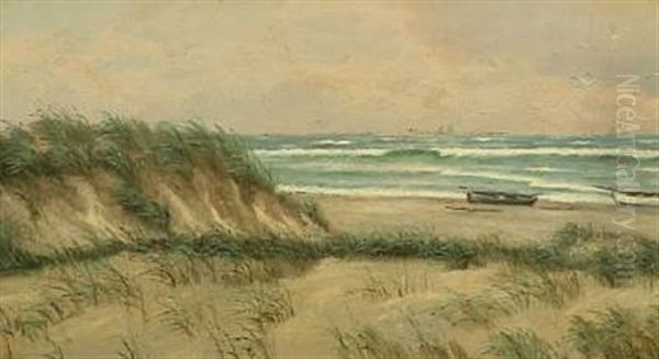 Seashore With Dinghies On The Beach, On The Horizon Sailing Ships - view 1