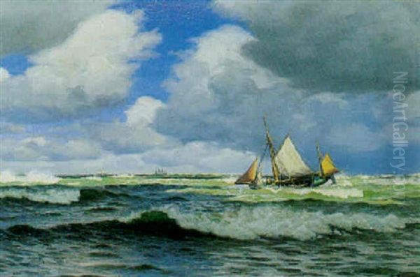 Marine Med Sejlskib I Braending - view 1