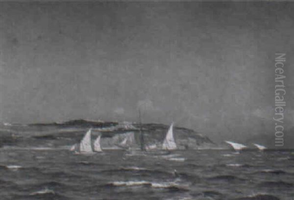 Marine, Sejlskibe Pa Havet N+r Ved Klippekyst, Middelhavet - view 1