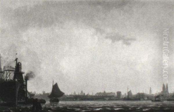 Shipping On The Ij. With The Skyline Of Amsterdam Beyond - view 1