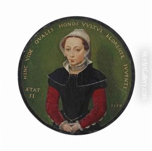 Portrait Of A Lady, Half-length, In A Black Dress With Red Sleeves, White Cuffs And Collar, And A White Bonnet