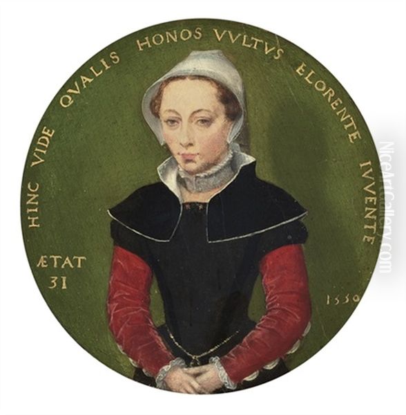 Portrait Of A Lady In A Black Dress With Red Sleeves - view 1
