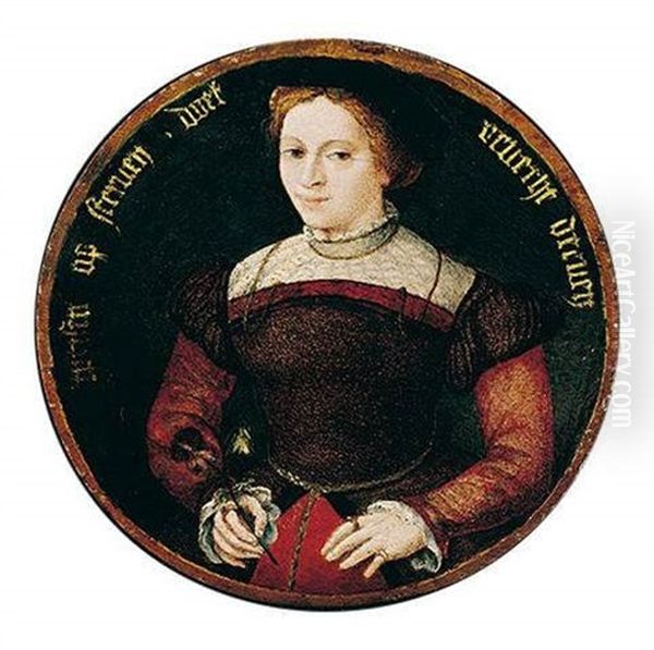 Portrait Of A Young Woman Wearing A Red Dress And Holding A Violet - view 1