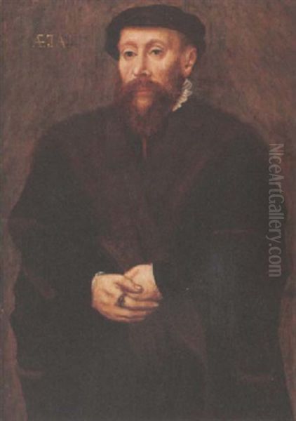 A Portrait Of A Bearded Man, Aged 46, Wearing A Fur-trimmed Black Coat And Holding Gloves - view 1