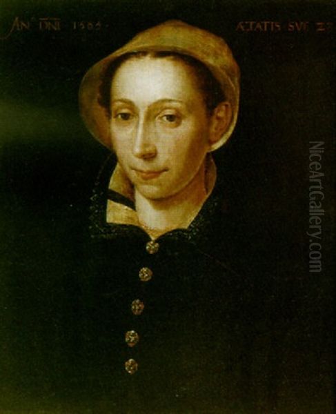 A Portrait Of A Lady, Wearing Black Costume With White Headdress And Gold Necklace - view 1
