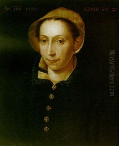 A Portrait Of A Lady, Wearing Black Costume With White Headdress And Gold Necklace