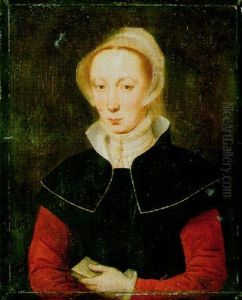 Portrait Of A Lady In A Black Dress With Red Sleeves, A Book In Her Left Hand by Catharina van (Sanders) Hemessen