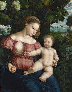 Virgin And Child Beneath A Vine by Jan van Hemessen