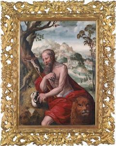 Der Heilige Hieronymus In Einer Landschaft by Jan van Hemessen