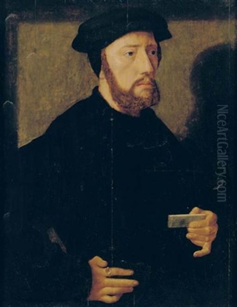 Portrait Of A Gentleman In A Black Coat And Hat, Holding A Note - view 1