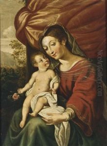 Madonna And Child Before A Curtain, A Landscape Beyond Madonna And Child Before A Curtain, A Landscape Beyond