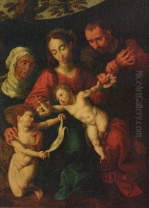 The Holy Family With The Infant Saint John The Baptist And Saint Elizabeth by Jan van Hemessen