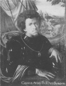 Portrait Of Charles The Bold, Seated Before A Red Curtain, Wearing Armour And The Order Of The Golden Fleece by Jan van Hemessen
