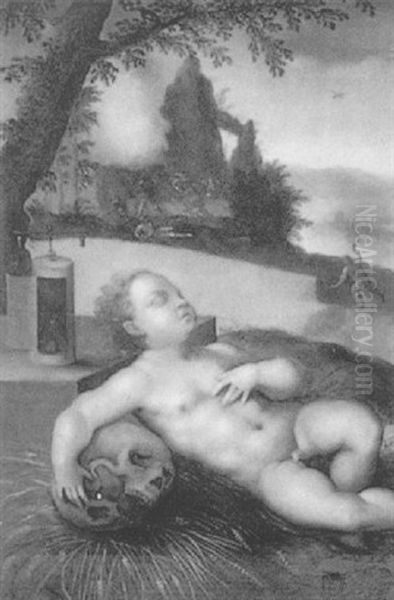 Schlafender Putto In Einer Landschaft, Allegorie Der Verganglichkeit - view 1