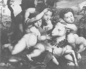 The Infant Saint John The Baptist And Children Playing With The Lamb Of God by Jan van Hemessen