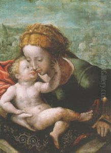 The Madonna And Child, A Landscape Beyond by Jan van Hemessen