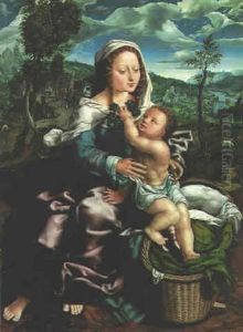 The Virgin And Child With An Extensive River Landscape Beyond