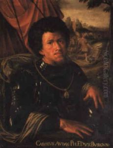 Portrait Of Charles The Bold Wearing Armour With His Hand On A Helmut