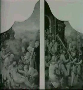 The Wings Of A Triptych: The Entombment; And Christ On The Road To Calvary by Jan van Hemessen