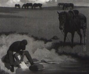 Mountie Washing Clothes by Arthur Heming