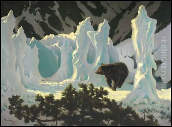 Grizzly Bear In Ice Forms In The Rockies - view 1