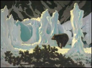 Grizzly Bear In Ice Forms In The Rockies by Arthur Heming