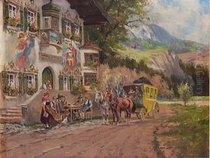 Ankunft Der Postkutsche Vor Dem Gasthof Zur Post by Georg Hemmrich