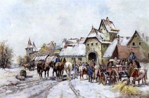 Bauern Mit Furhwerk Vor Dem Stadttor by Georg Hemmrich